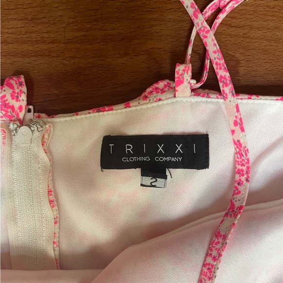 Pink White Ditsy Small Floral Flower Ruffle Mini Sundress Trixxi Size S - Picture 5 of 5
